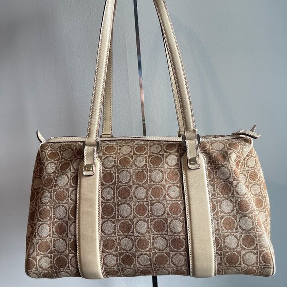 Salvatore Ferragamo Boston Bag Brown & Ivory Gancini All-Over Pattern - Preowned - Picture 5 of 16